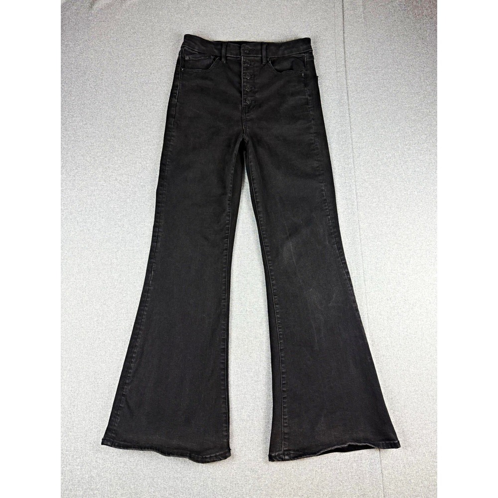 American Eagle Outfitters Womens High Rise Flare Black Denim Stretch 8